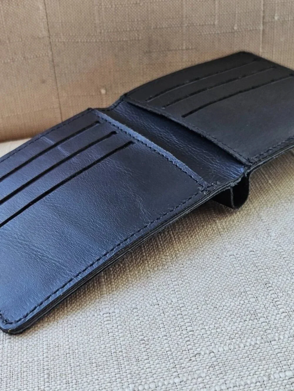 ALL Leather Billfold Handmade Black Genuine Leather Bifold Slimfold Cardholder